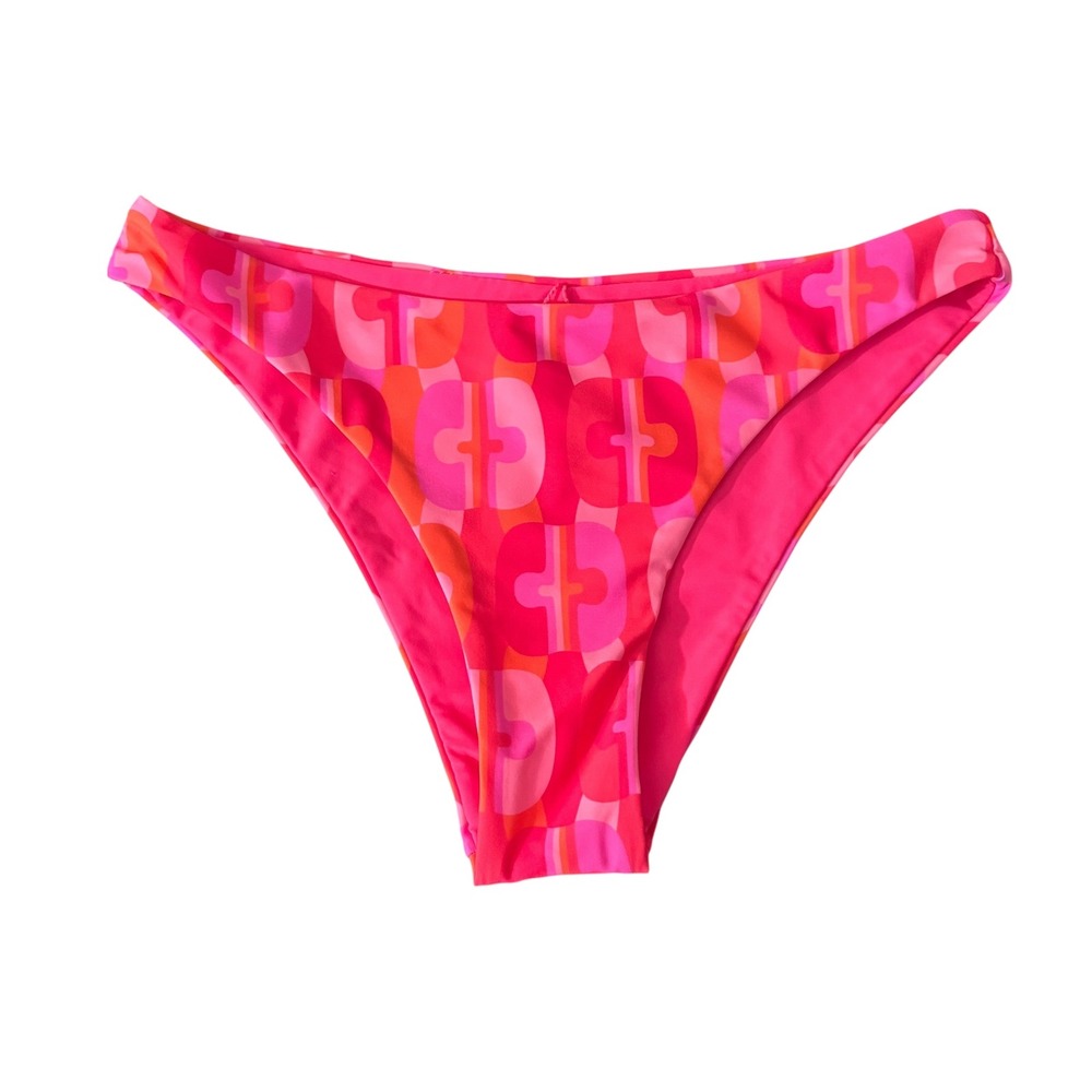Berlook Bikini Bottoms Medium Swimsuit‎ Reversible Pink Orange Geometric Print